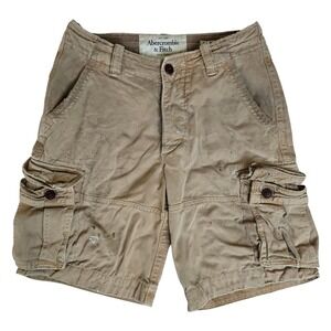 Abercrombie & Fitch Sz 28 Mens Heavy Distressing Khaki Brown Cotton Cargo Shorts
